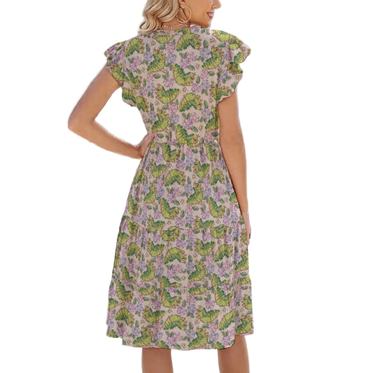 Cheerful Caterpillar Garden - Women's Tiered Pocket Midi Dress