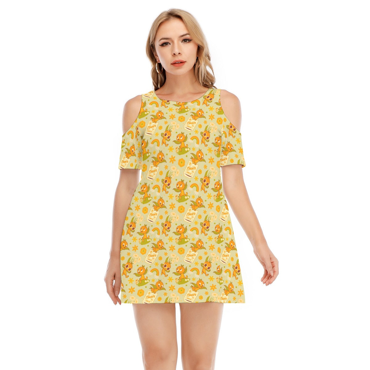 Vintage Citrus Garden - Women's Cold Shoulder Cotton Dress