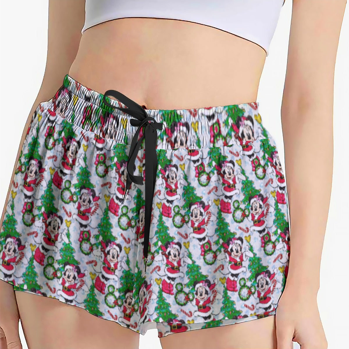 Santa Mouse with Sparkle - Women's Flowy Pocket Shorts