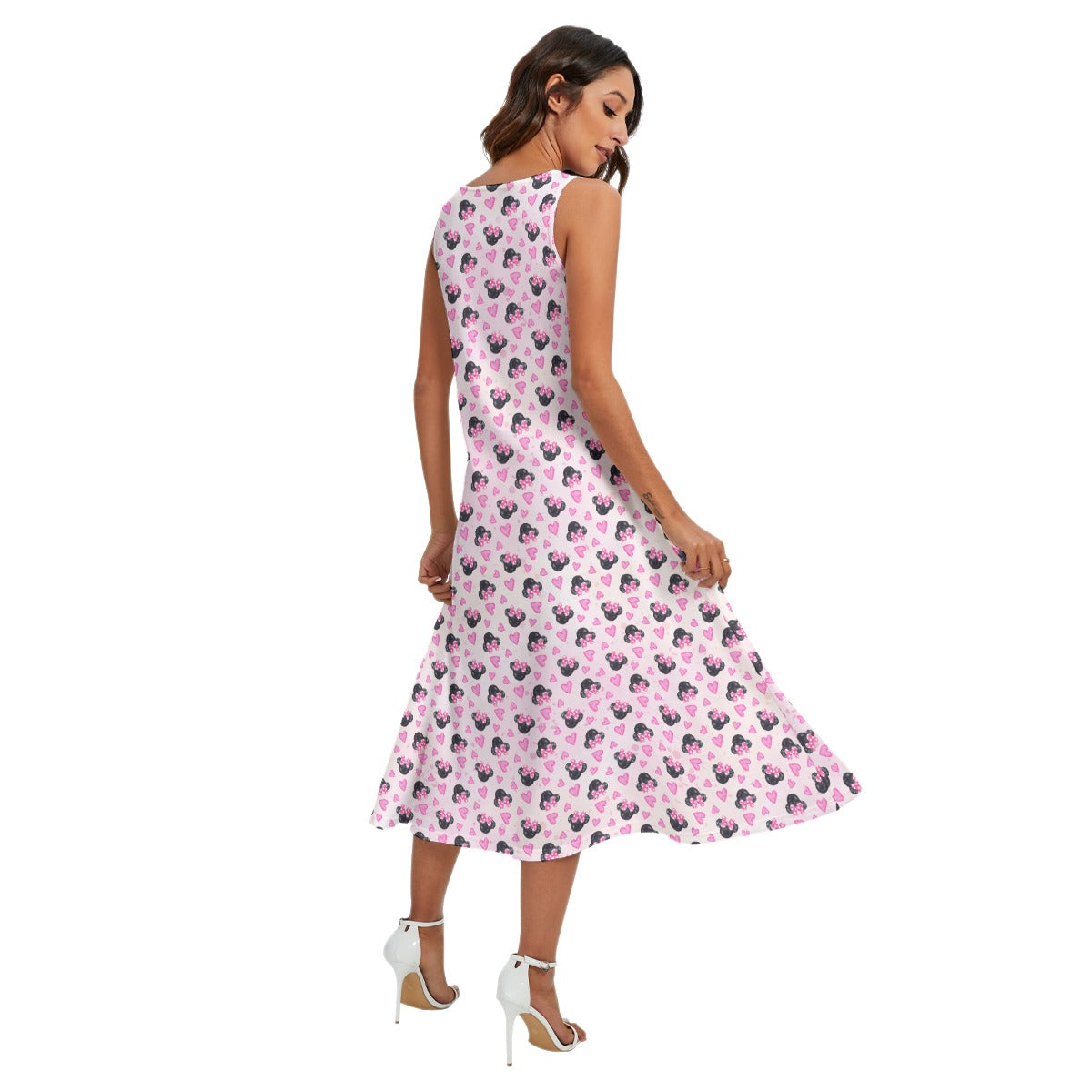 Watercolor Pink Bow Mouse Ears - Women’s Diagonal Pocket Midi Dress