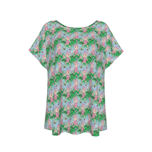 Sketched Shy Friend and Butterflies - Women’s Relaxed Fit Scoop Tee