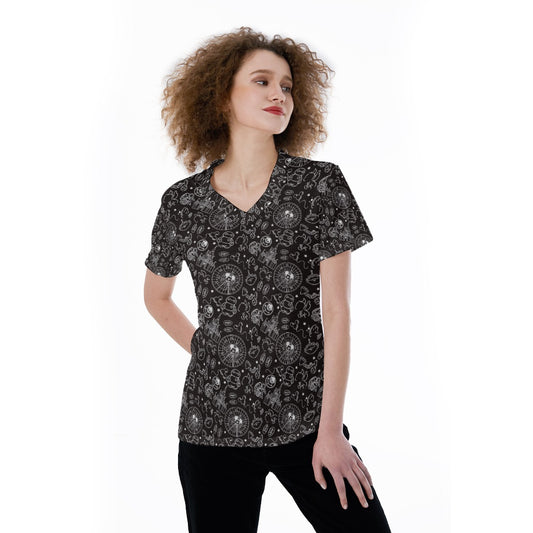 Monochrome Theme Park Icons - Women's Short Sleeve V-Neck T-Shirt