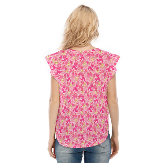 Fruitimals - Raspberry Foxes - Women’s Flutter Sleeve Top