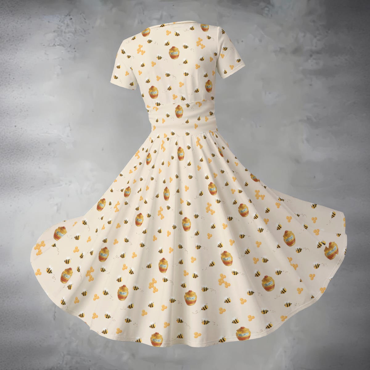 Sweet Hunny Pot & Bees - Women's V-Neck Ruched Midi Dress