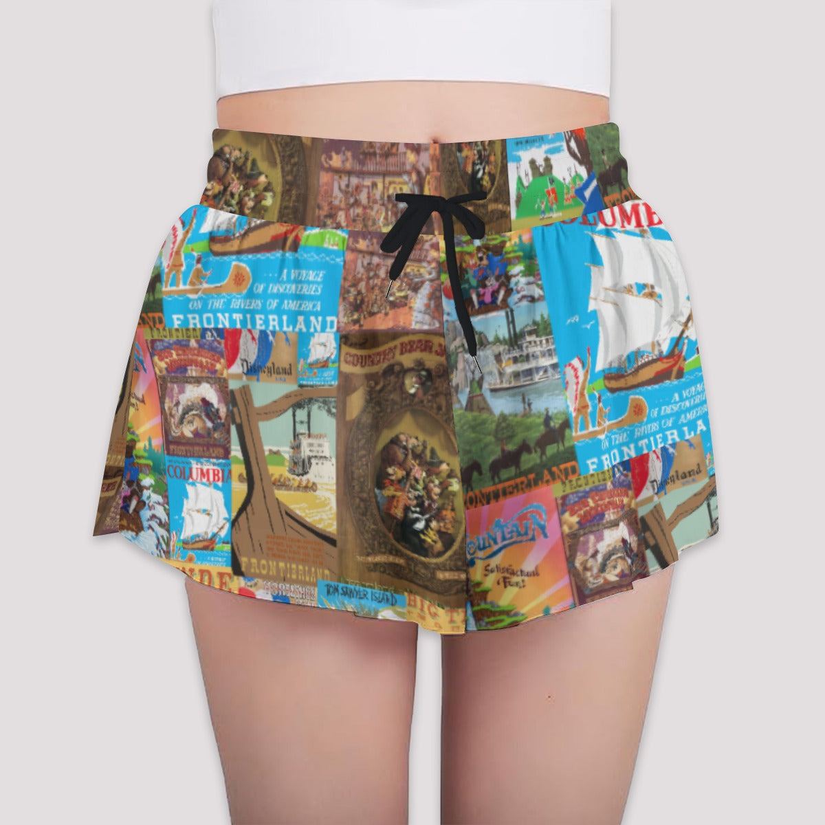 Vintage Frontier Ride Posters - Girls’ Flowy Pocket Shorts