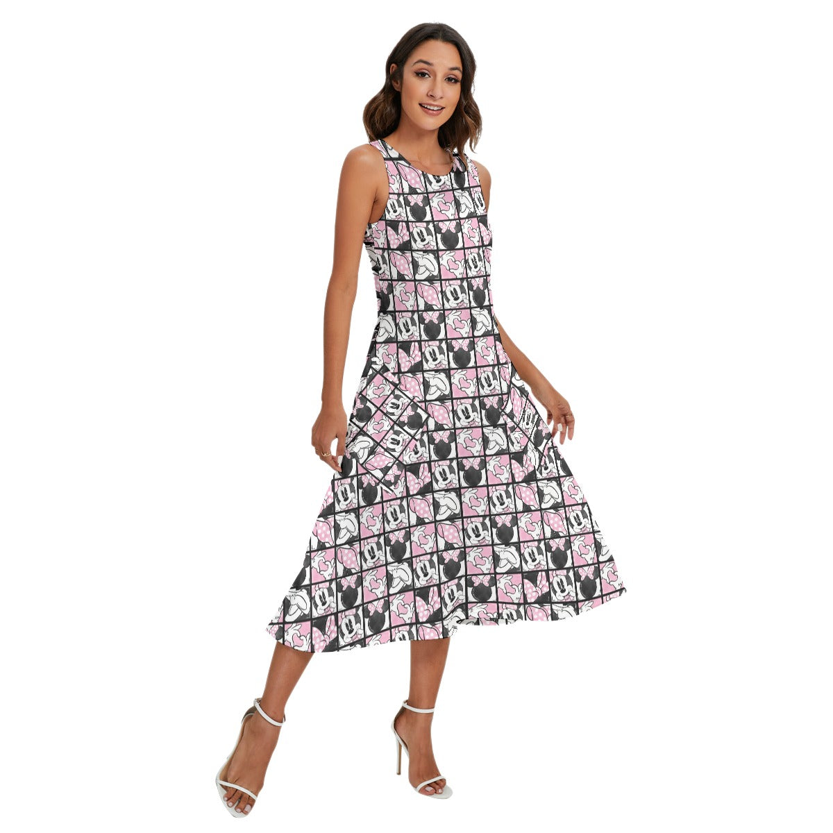 Mouse Bow Block Party - Women’s Diagonal Pocket Midi Dress