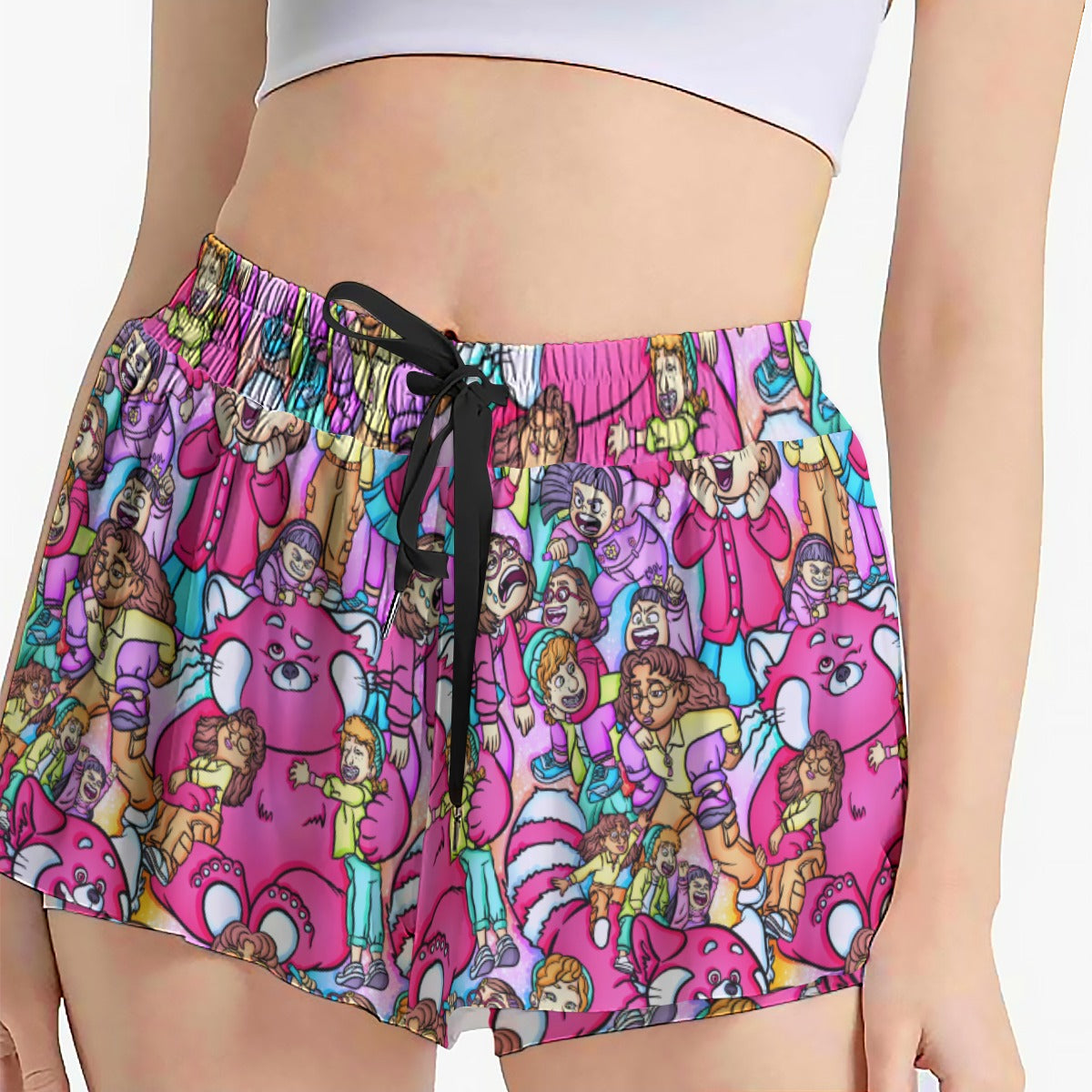 Red Panda Chaos Scenes - Women's Flowy Pocket Shorts