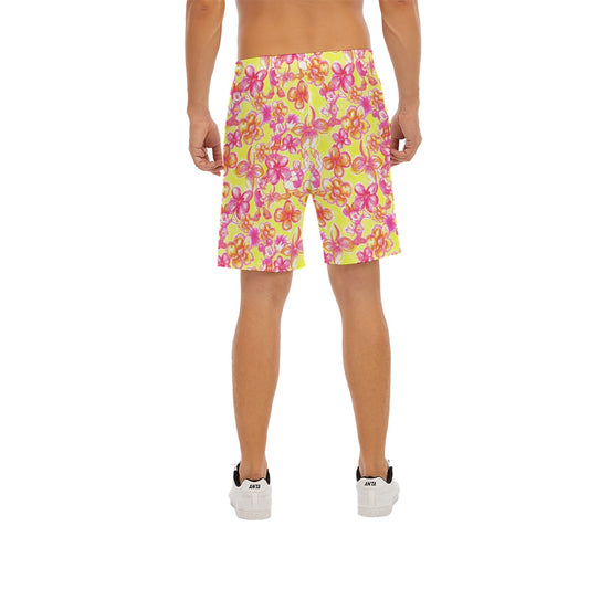Neon Tropical Floral Friendsends - Men’s Pocket Beach Shorts