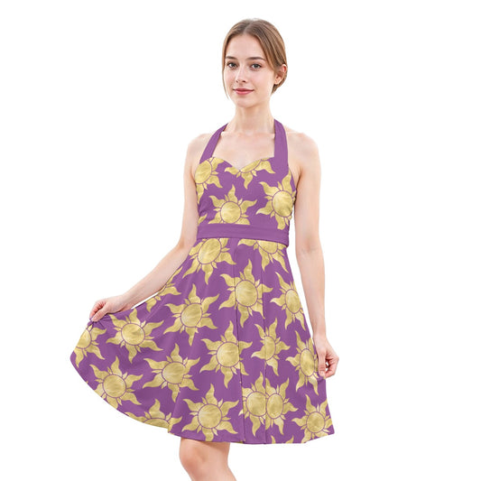 Golden Sun Symbols - Women's Halter Vintage Pocket Dress