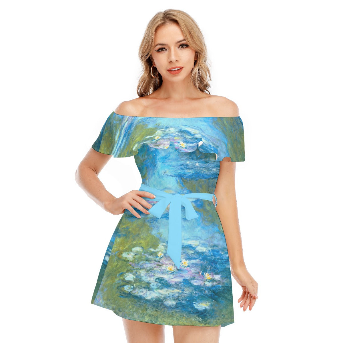 Monet Water Lillies - Women's Off-shoulder Ruffle Dress
