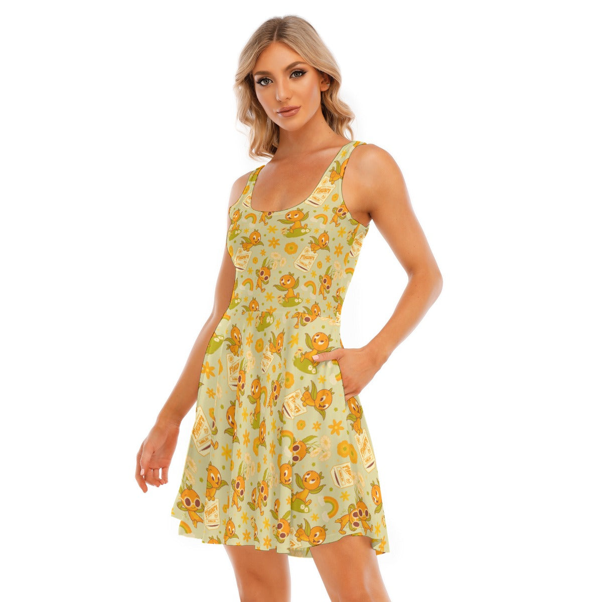 Vintage Citrus Garden - Women's Sleeveless Pocket Skater Dress