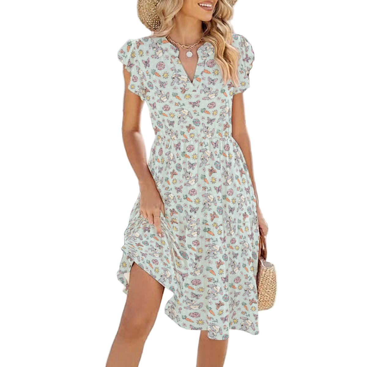 Springtime Bunny Cheer - Women's Tiered Pocket Midi Dress