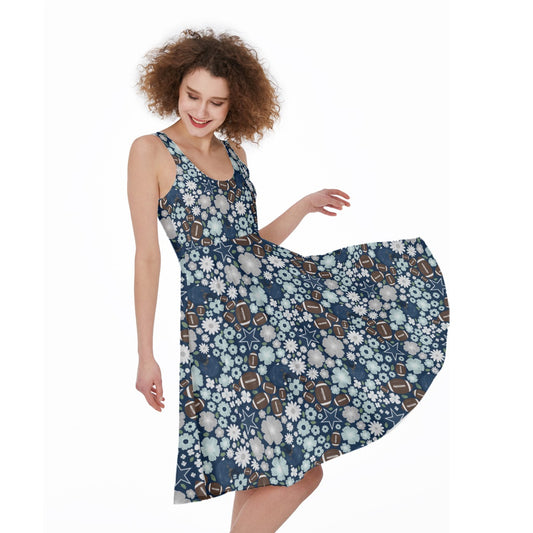 Blue Star Blooms - Pocket Midi Skater Dress