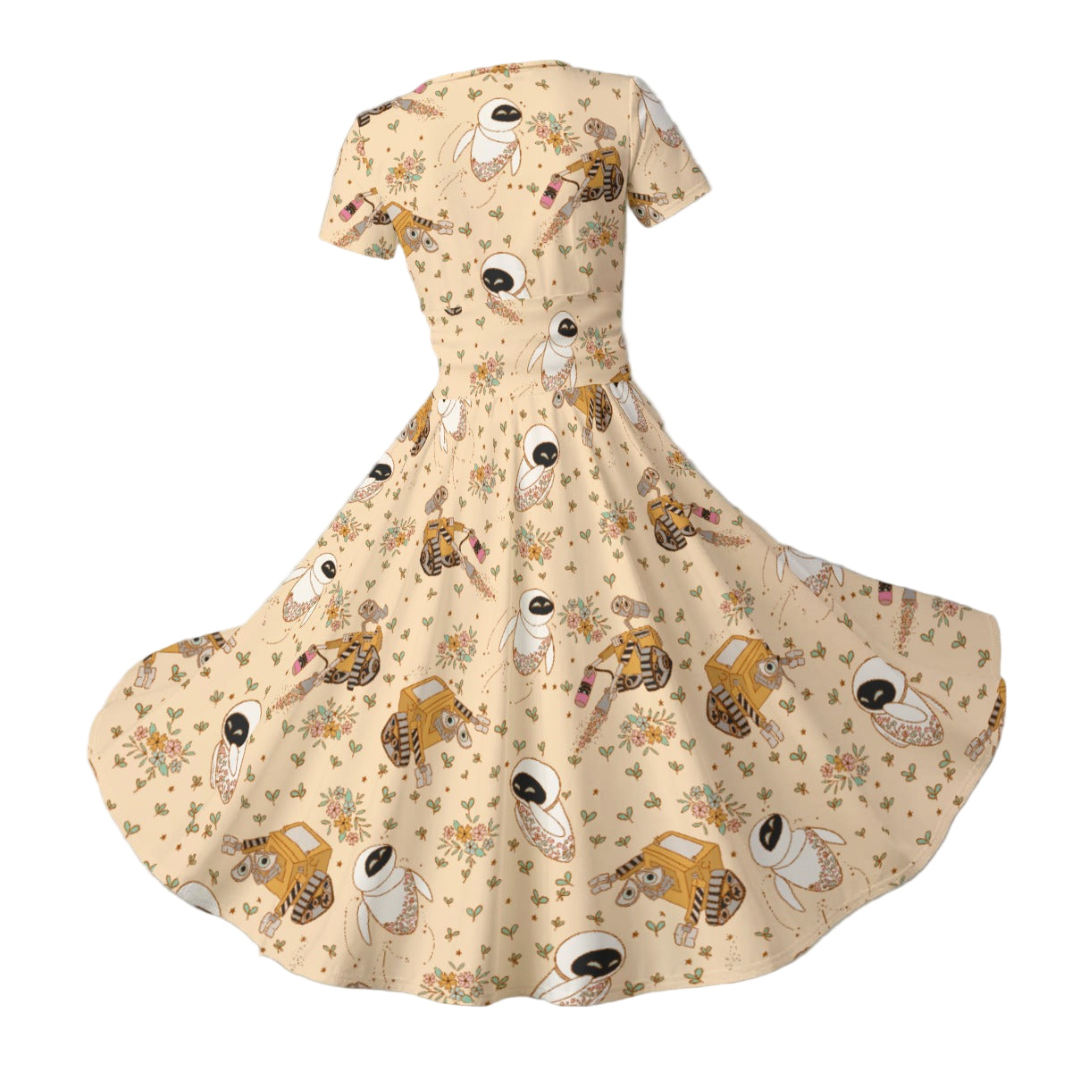 Botanical Robot Love Story - Women's V-Neck Ruched Midi Dress