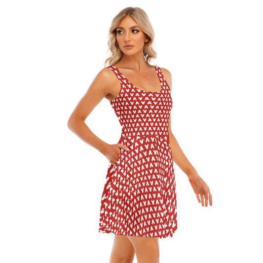 Playful Polka Dot Ears - Women's Sleeveless Pocket Skater Dress
