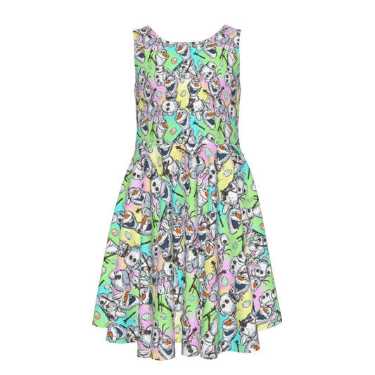 Sketched Snowman Easter - Kid's Sleeveless Skater Dress