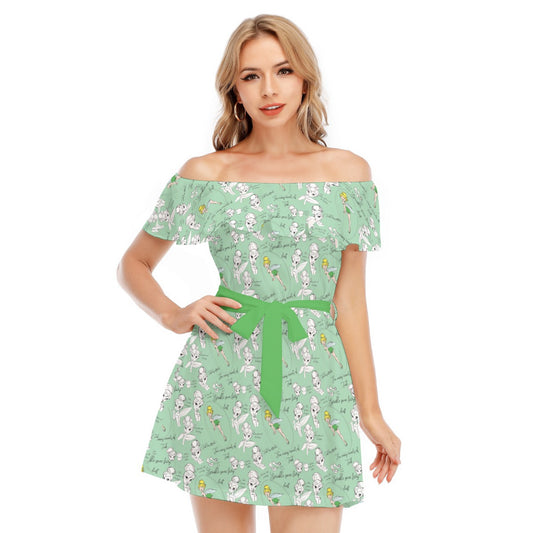 Drawing Pixie Fairy - Women's Off-shoulder Ruffle Dress