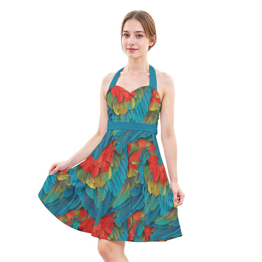Animal Print - Macaw Parrot - Women's Halter Vintage Pocket Dress