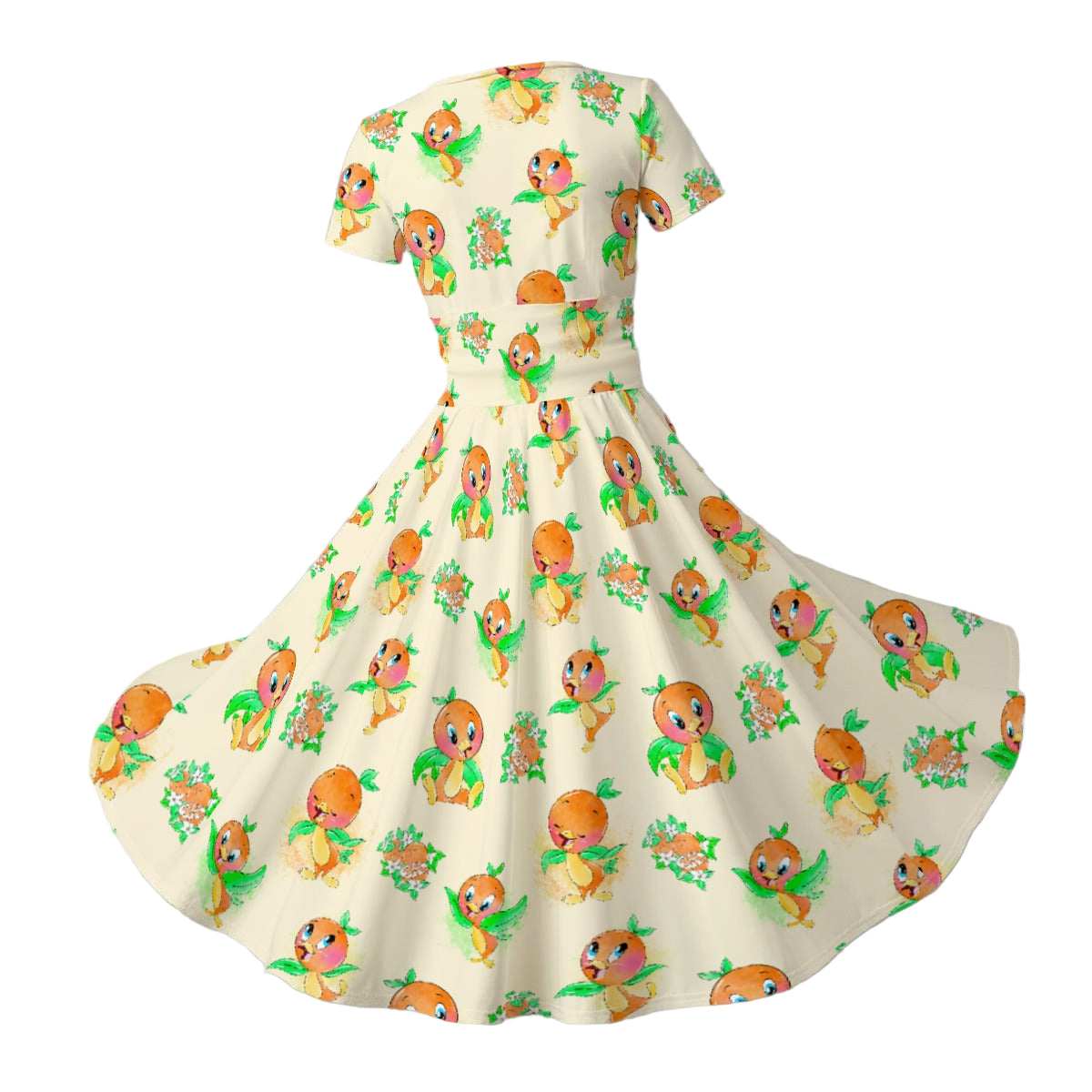 Citrus Charm Bird - Women's V-Neck Ruched Midi Dress