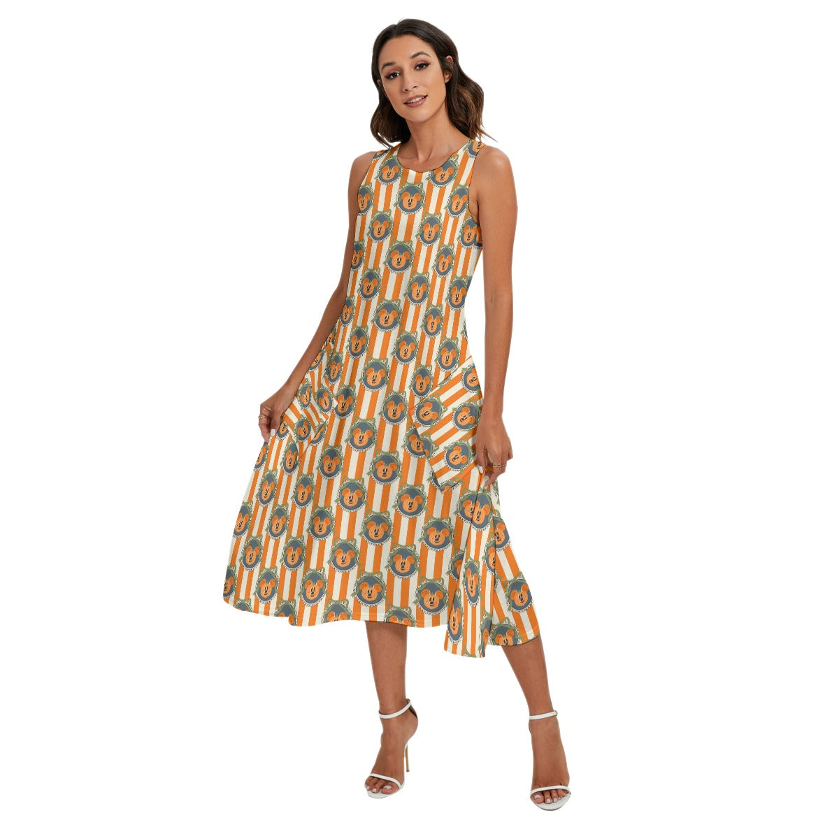 Pumpkin Cameo Stripes - Women’s Diagonal Pocket Midi Dress
