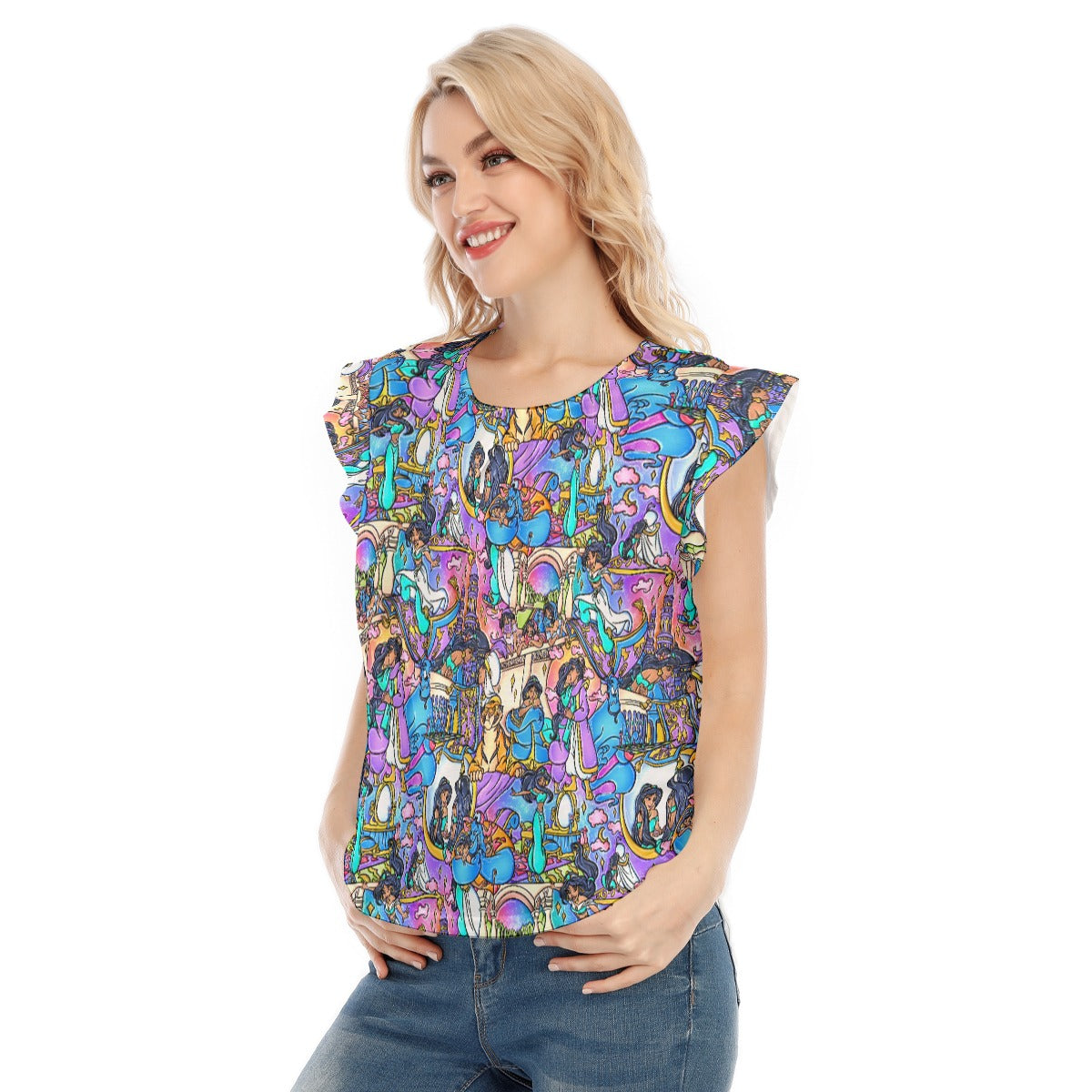 Magic Carpet Storybook Scenes - Women’s Flutter Sleeve Top
