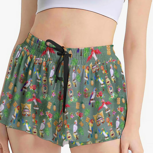 Orange Bird &amp; Tiki Friends - Women's Flowy Pocket Shorts