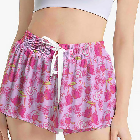 Fruitimals - Cherry Kittens - Women's Flowy Pocket Shorts