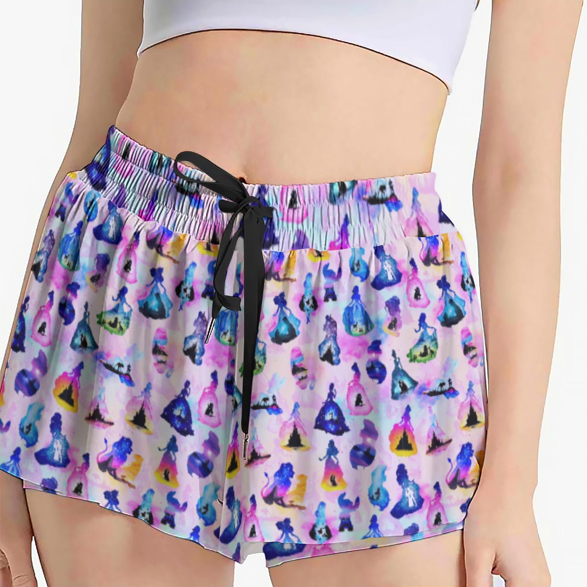 Princess And Classic Animation Silhouettes - Women's Flowy Pocket Shorts