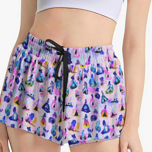 Princess And Classic Animation Silhouettes - Women's Flowy Pocket Shorts