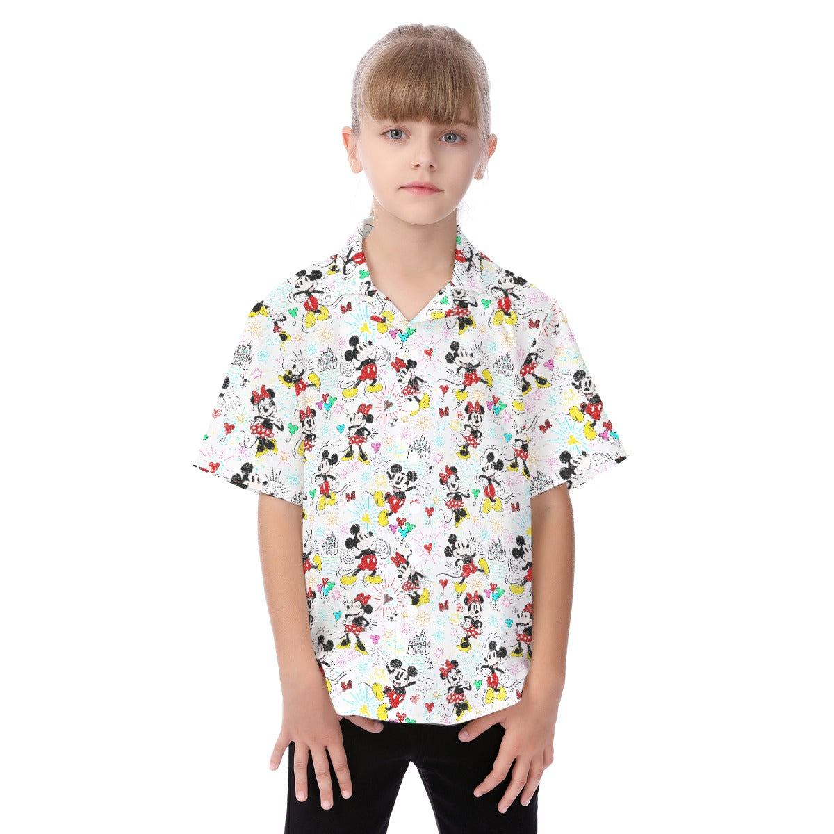 Doodle Mouse Magic - Kid's Hawaiian Button Up Shirt