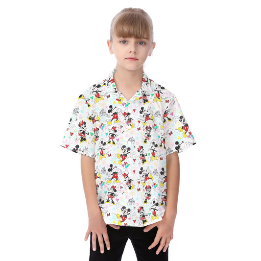 Doodle Mouse Magic - Kid's Hawaiian Button Up Shirt