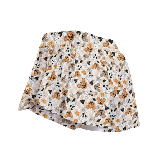 Checkered Halloween Ghosts & Pumpkinskins - Women's Flowy Pocket Shorts