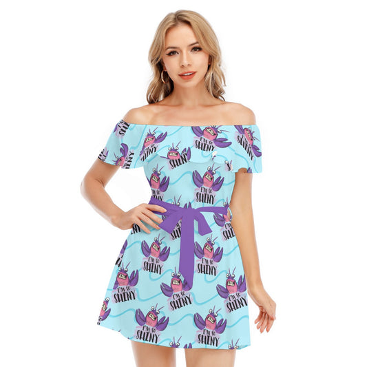 Shiny Deep-Sea Villain - Women's Off-shoulder Ruffle Dress