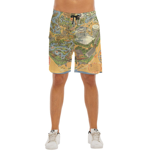 Vintage Theme Park Map- Men’s Pocket Beach Shorts