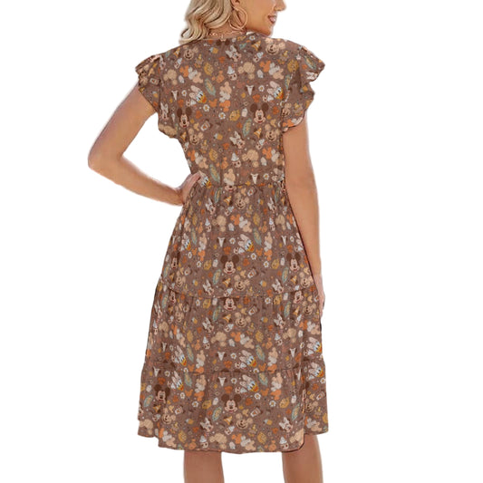 Pumpkin Spice Friends Fall - Women's Tiered Pocket Midi Dress