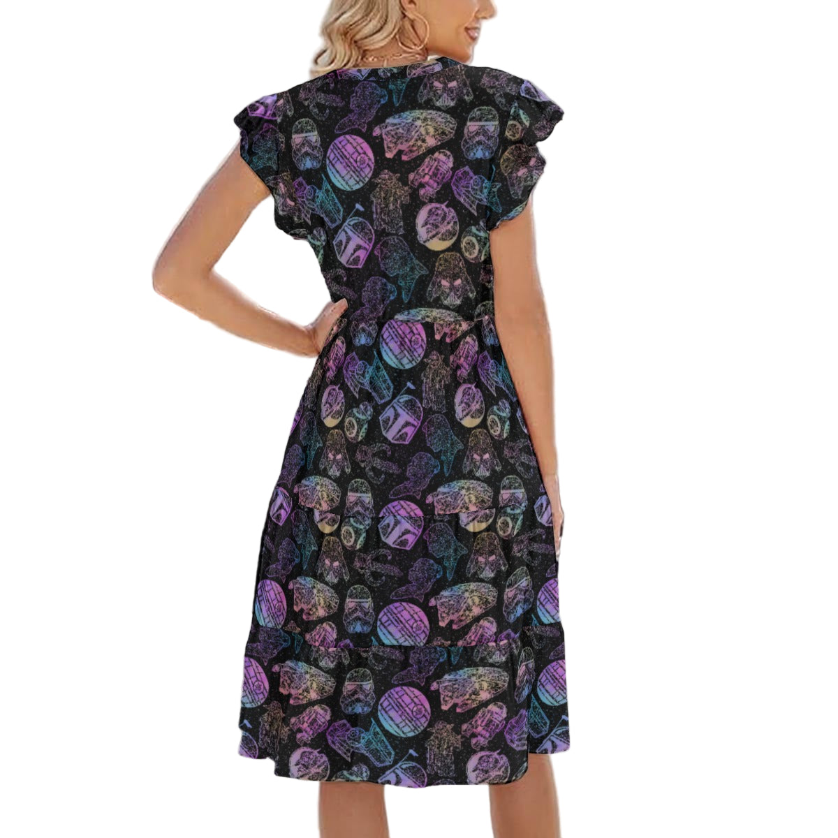 Watercolor Galactic Mandalas - Women's Tiered Pocket Midi Dress