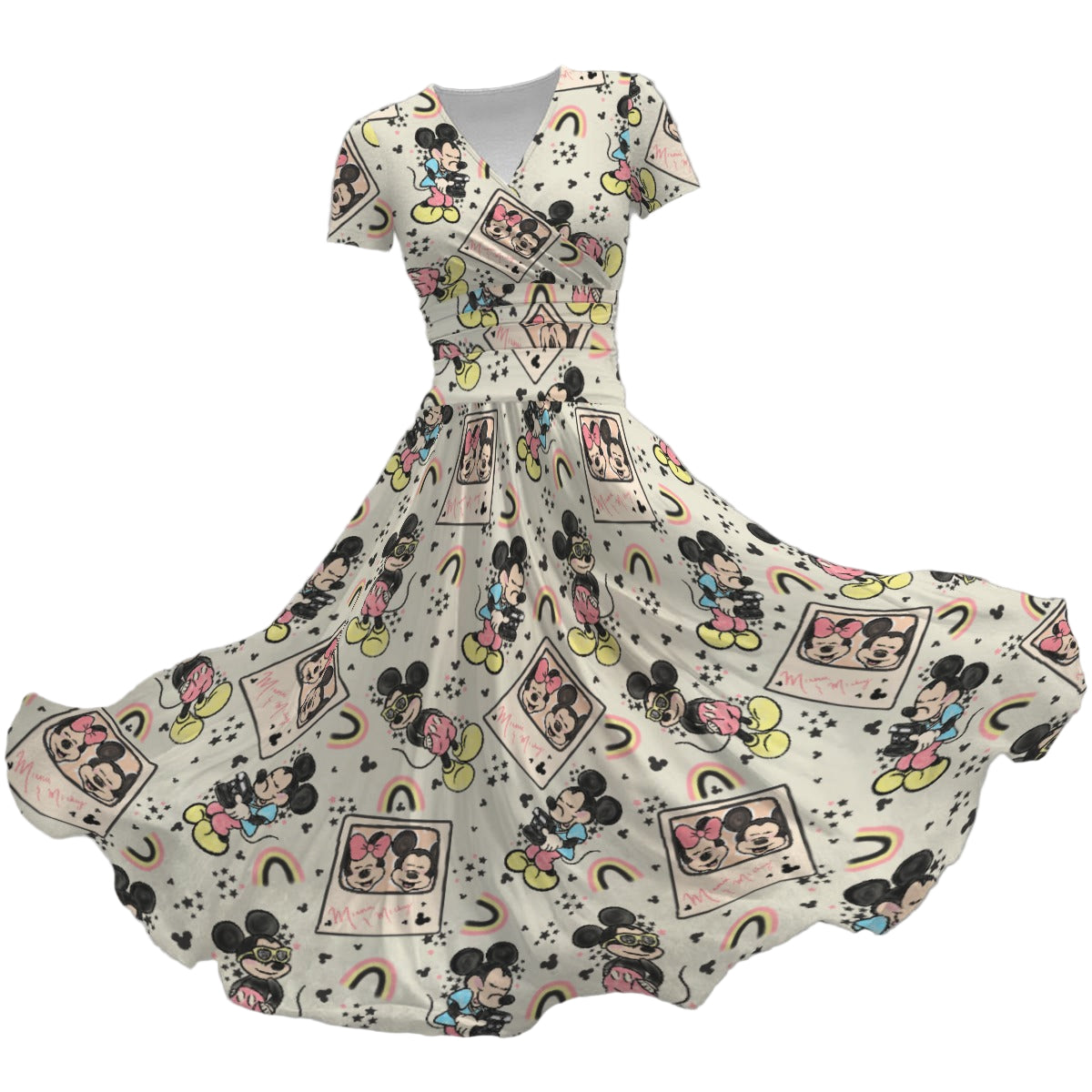 Retro Camera Mouse - Women's V-Neck Ruched Midi Dress