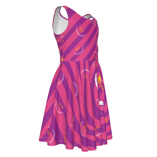 Whimsical Grinning Stripes- Kid's Sleeveless Skater Dress
