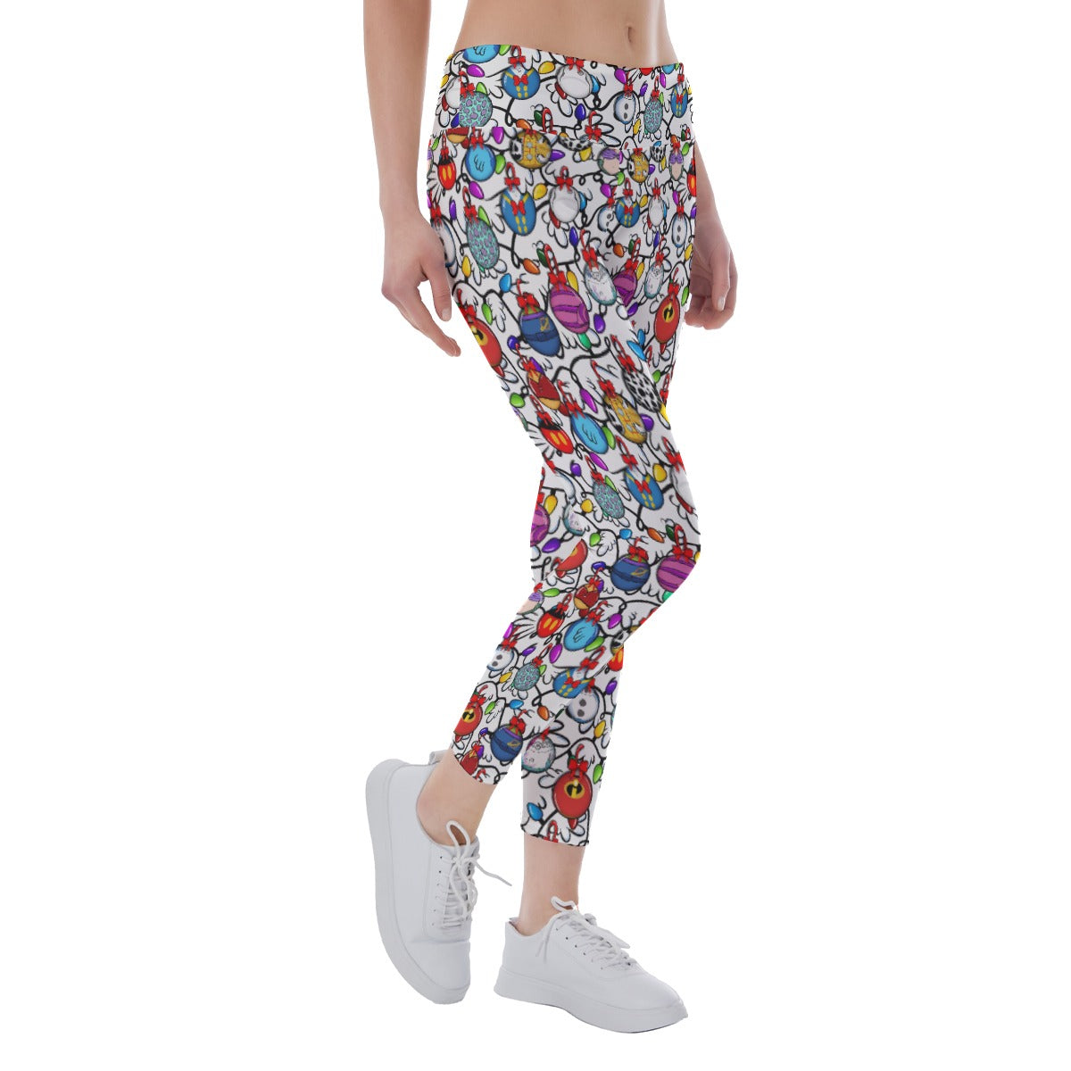 Festive Character Baubles on White - Women's Yoga Leggings