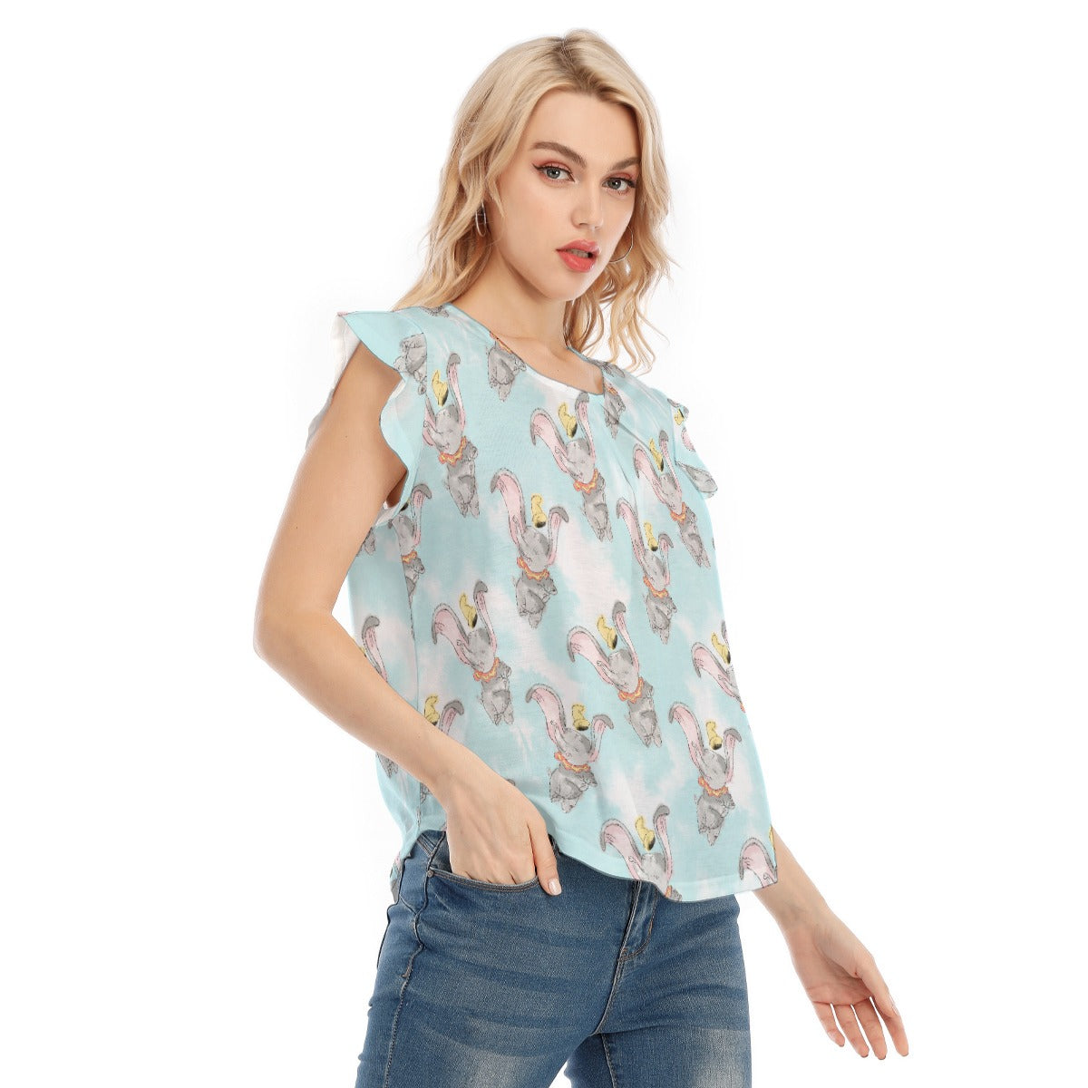 Sketch of Flying Elephant - Women’s Flutter Sleeve Top