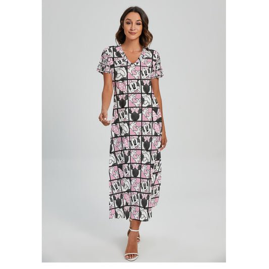 Mouse Bow Block Party - Women's V-Neck Side Split Maxi Dress