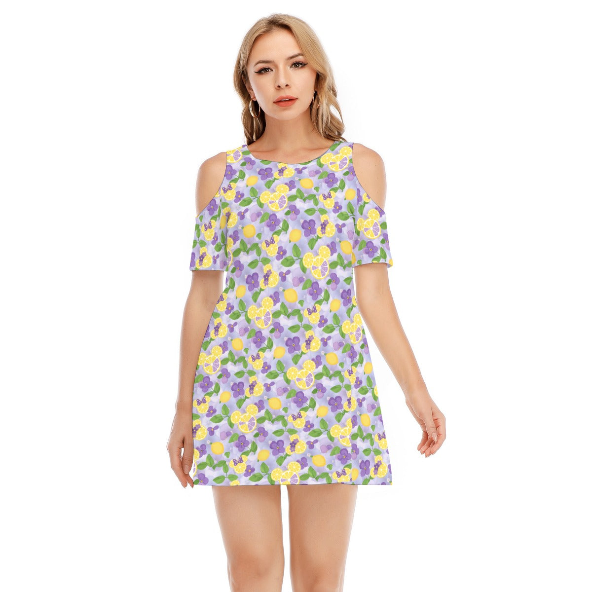Vivacious Violet Lemonade - Women's Cold Shoulder Cotton Dress