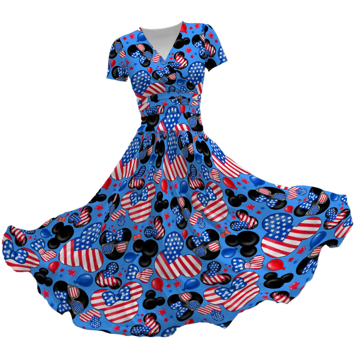 Mouse Fourth of July Celebration - Women's V-Neck Ruched Midi Dress