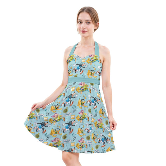 Cheerful Race Day Dashers - Women's Halter Vintage Pocket Dress