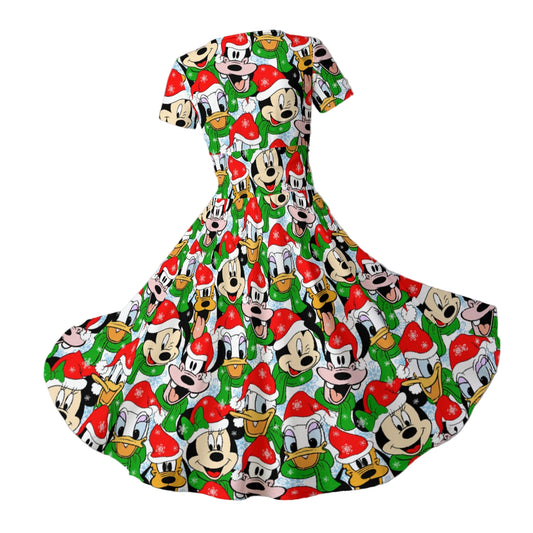 Mouse Friends in Santa Hats - Women's V-Neck Ruched Midi Dress