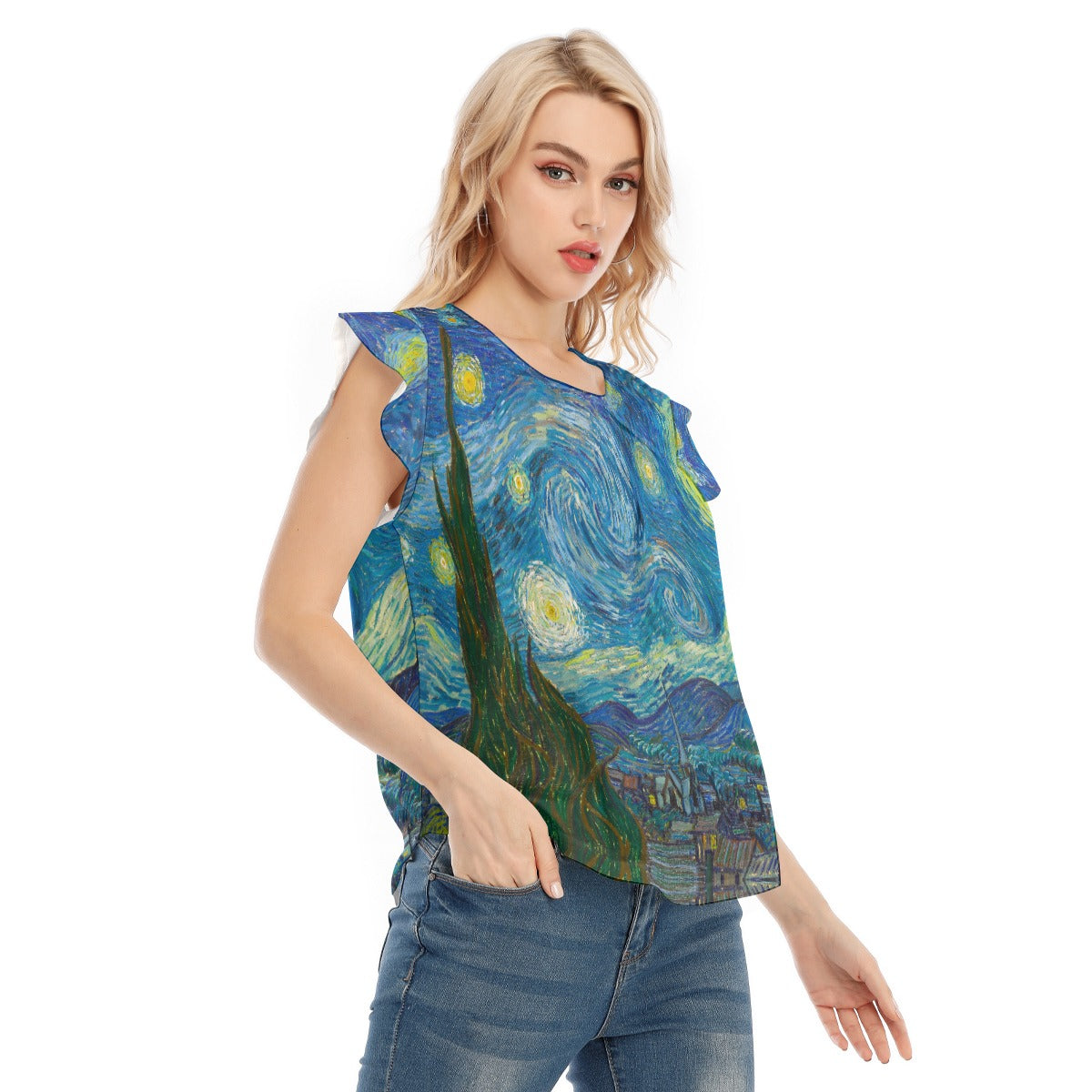 Van Gogh Starry Night - Women’s Flutter Sleeve Top