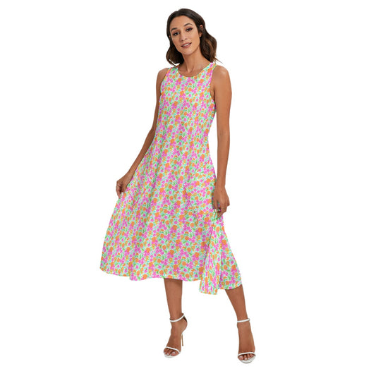 Tropical Citrus Bloom - Women’s Diagonal Pocket Midi Dress