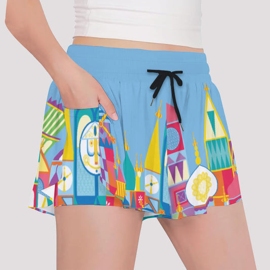 Whimsical World Facade - Girls’ Flowy Pocket Shorts