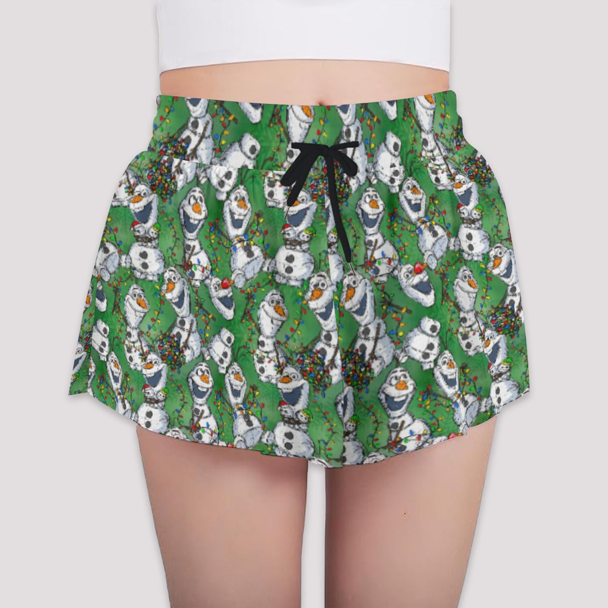 Sketched Snowman Christmas - Girls’ Flowy Pocket Shorts