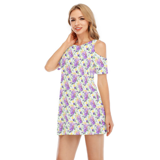 Zest Of The Fest Violet Lemonade - Women's Cold Shoulder Cotton Dress